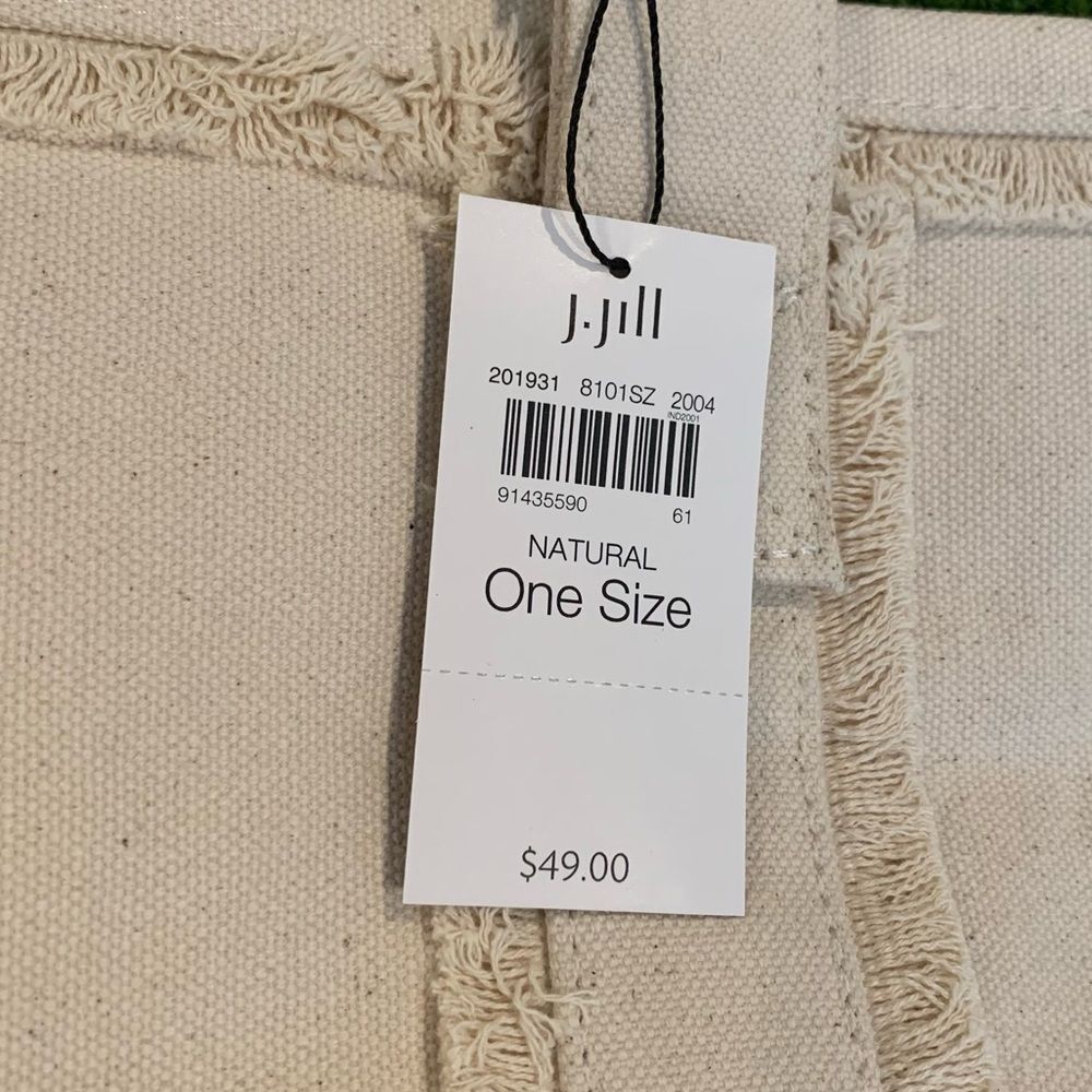 NWT J. Jill Women's Fringe-Trimmed Canvas Tote Bag Natural Cream 100% Cotton - Picture 4 of 8